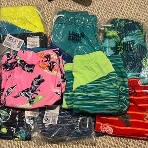 Lands' End Kids Swim Trunks in Pink, Green, and Blue